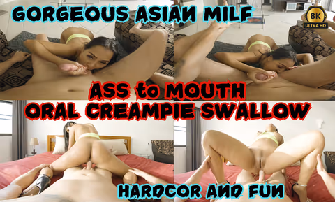 Gorgeous Asian MILF Ass To Mouth Oral Creampie Swallow