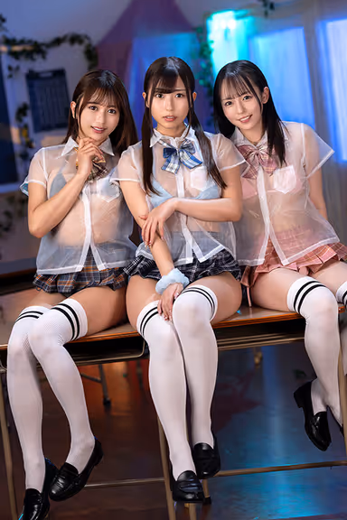 VR] Triangle Nakadashi Management, Surrounded by a Triad of Class Idols and Rushed Until Baby Sperm Concentrates gallery