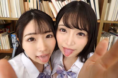 VR] W nipple licking is too much...! Sex with two students in the library! Hikaru Minazuki, Nonoka Sato gallery
