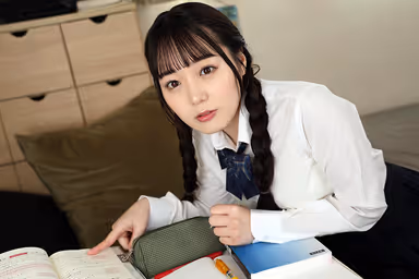 [VR] - Seduction of a Shady Girl with a Pie Panty - Whispering Lewd Intercourse to Make Me, Who Cannot Study, Crazy About Her Hairless Pussy - Rina Takase gallery