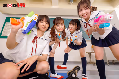 VR] Specialized in Bathing Directly on the Face! VR covered with girl's juices - Midsummer Dosage Schoolgirls Edition! In the classroom, I was squirted, spit, and urinated directly on my face by a school swimsuit J●, and my perverted dick, which was soaking wet but still erect, was blamed while being abused and made to ejaculate repeatedly! gallery