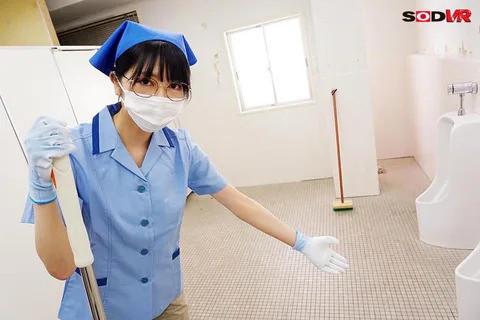 A female janitor stares at her crotch in the men's restroom. She got an erection and was in a hurry because she couldn't close her zipper, so she turned into a lascivious woman and made me cum. gallery