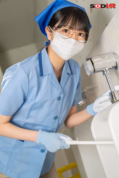 A female janitor stares at her crotch in the men's restroom. She got an erection and was in a hurry because she couldn't close her zipper, so she turned into a lascivious woman and made me cum. gallery