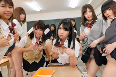 VR] In my school where there are very few boys, the power of girls is overwhelming. I get an erection involuntarily from the girls who provoke my seriousness by playing with me with their panties and chests! The girls are very curious when they see my surprisingly big dick... gallery
